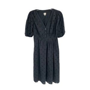 A New Day Black Eyelet Puff Sleeve Midi Dress Sz Medium